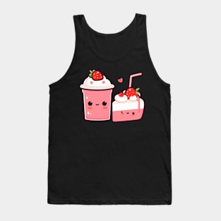 Kawaii Strawberry Ice Cream and Strawberry Cake with Hearts | Cute Kawaii Food Tank Top